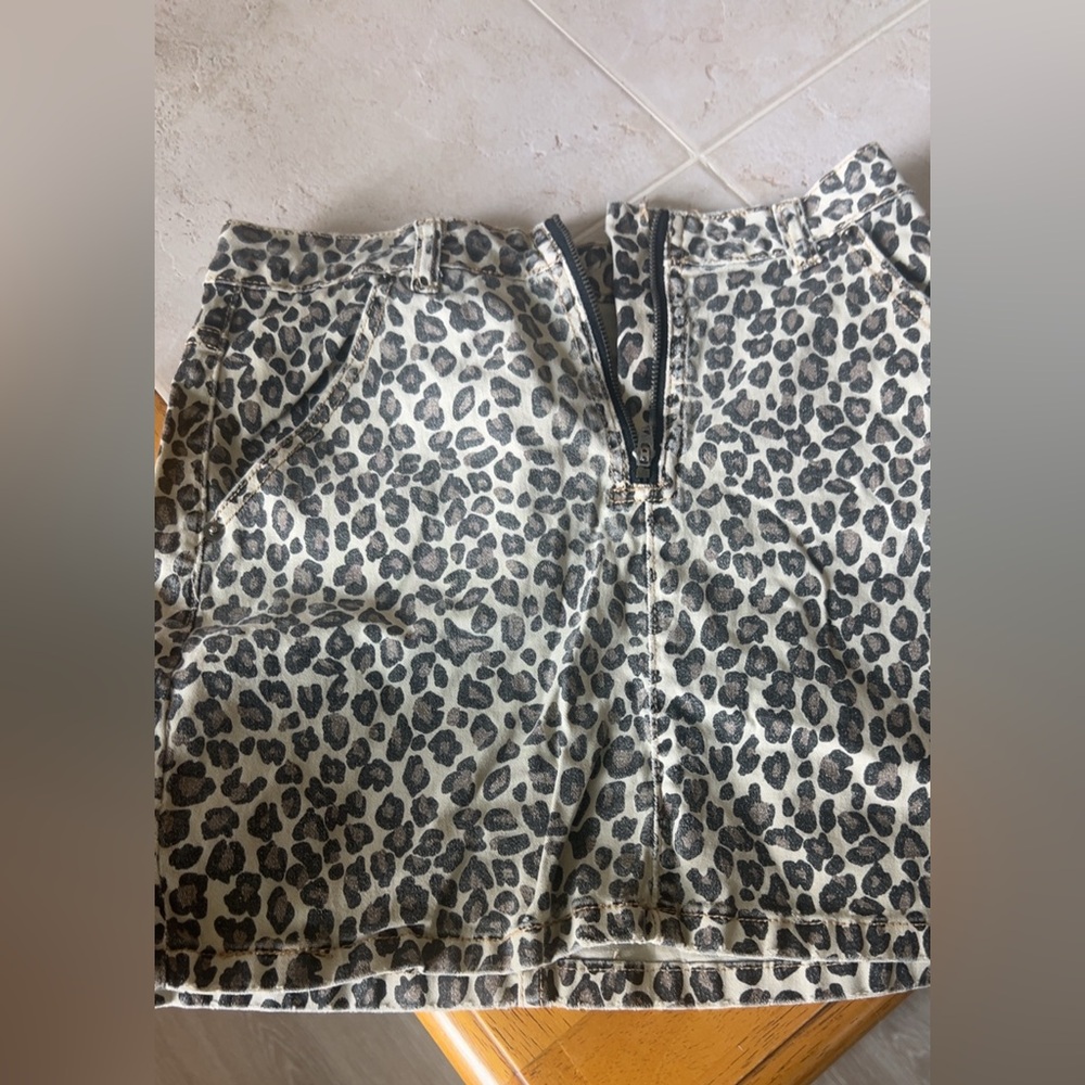 Mustard Seed Leopard Print Mini Skirt - Black and Cream